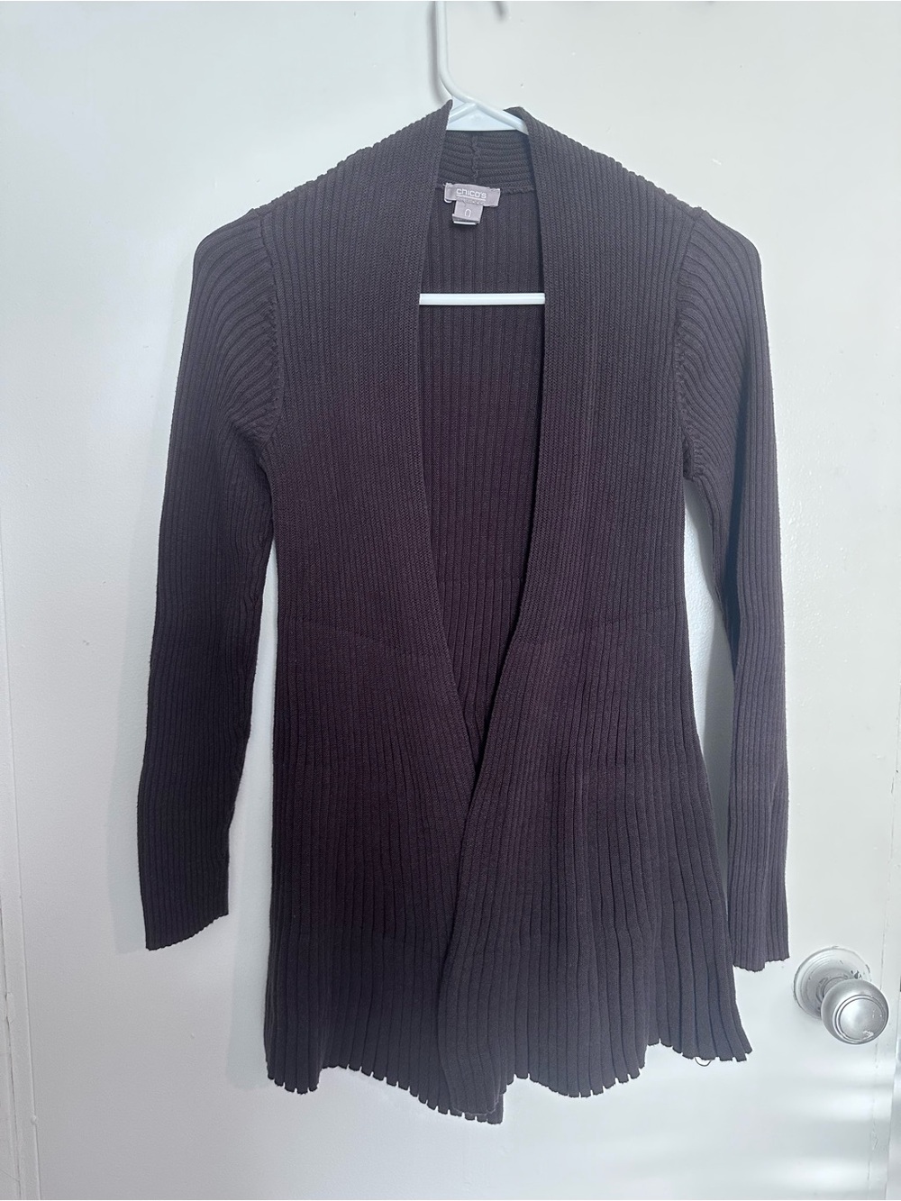 Chico's Ribbed Open-Front Cardigan - Dark Brown